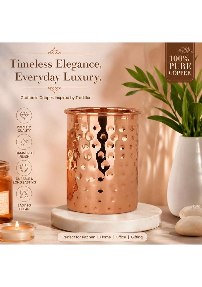 Adoko 100 Pure Copper Hammered Tumbler | 300 ml | 10.1 fl oz | Handcrafted - Indya