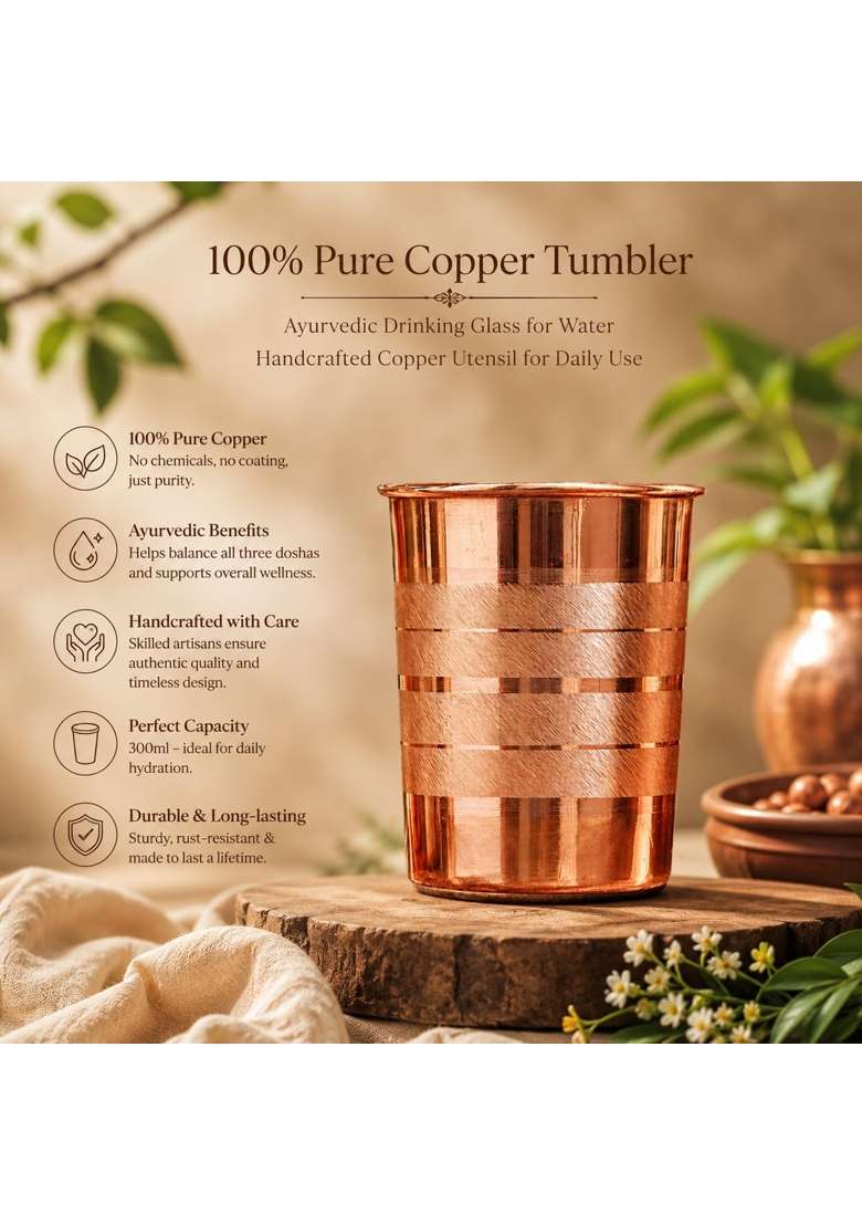 Adoko 100 Pure Copper Tumbler | 300 ml | 10.1 fl oz | Handcrafted - Indya