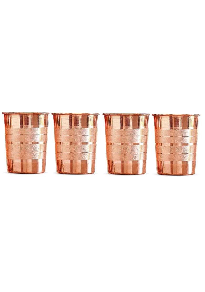Adoko 100 Pure Copper Tumbler | 300 ml | 10.1 fl oz | 4-Piece Set | Handcrafted - Indya