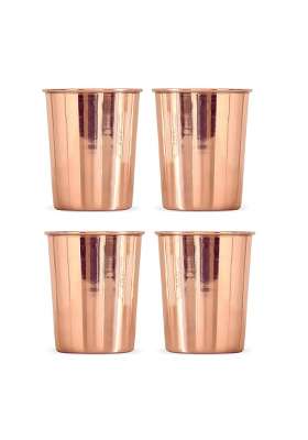 Adoko Pure Copper Tumbler | 300 ml | 10.1 fl oz | 4-Piece Set | Handcrafted