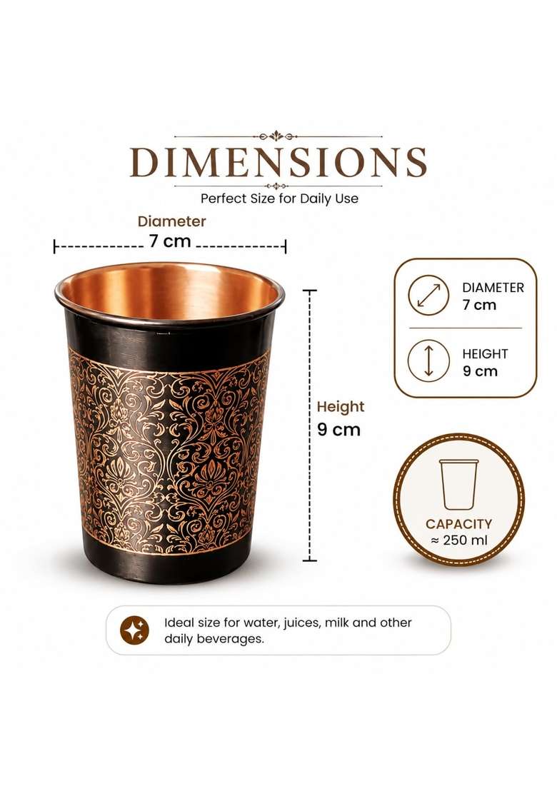 i2collections Pure Copper Water Glass | 300 ml | 10.1 fl oz | Handcrafted - Indya