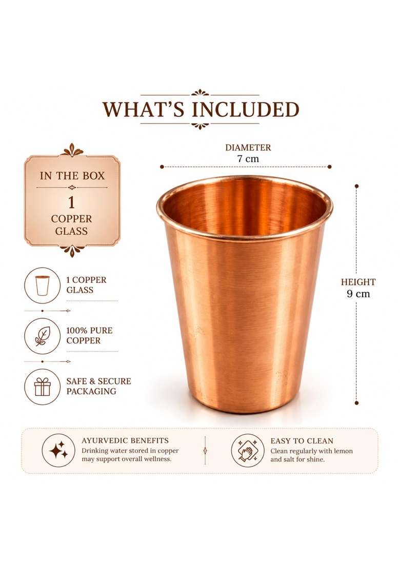 i2collections Pure Copper Water Glass Tumbler | 300 ml | 10.1 fl oz - Indya