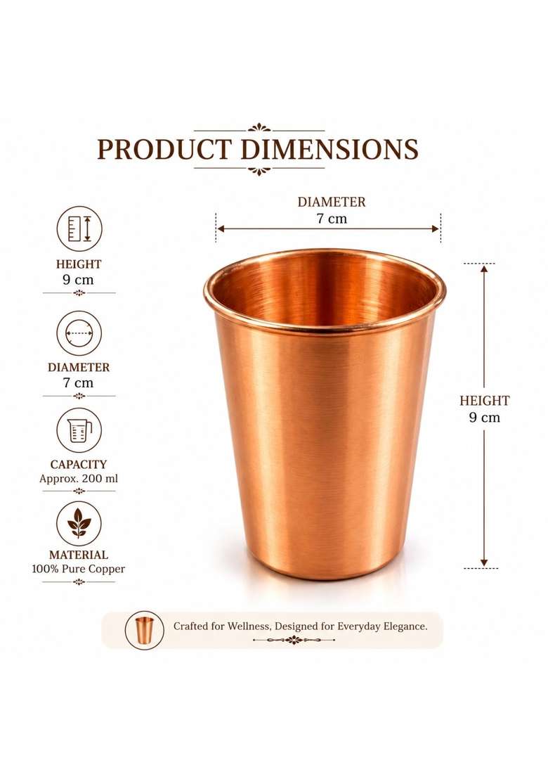 i2collections Pure Copper Water Glass | 300 ml | 10.1 fl oz | 2-Piece Set - Indya