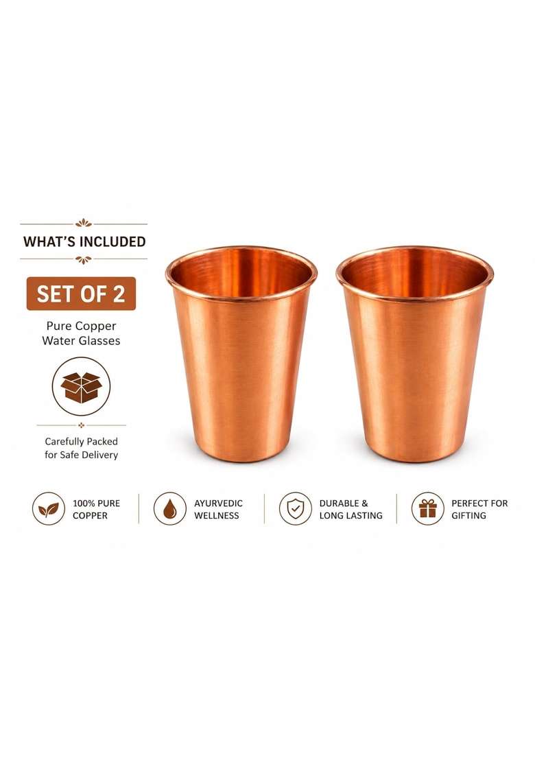 i2collections Pure Copper Water Glass | 300 ml | 10.1 fl oz | 2-Piece Set - Indya