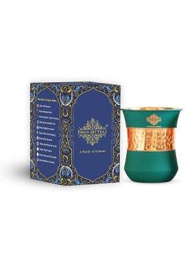 INDIAN ART VILLA Copper Half Hammered Half Silk Finish Green Color Glass | 320 ml | 10.8 fl oz