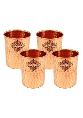 INDIAN ART VILLA Hammered Copper Glass Tumbler | 250 ml | 8.5 fl oz | 4-Piece Set