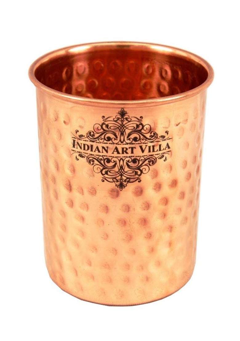 INDIAN ART VILLA Hammered Copper Glass Tumbler | 250 ml | 8.5 fl oz | 4-Piece Set - Indya