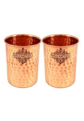 INDIAN ART VILLA Hammered Copper Glass Tumbler | 250 ml | 8.5 fl oz | 2-Piece Set