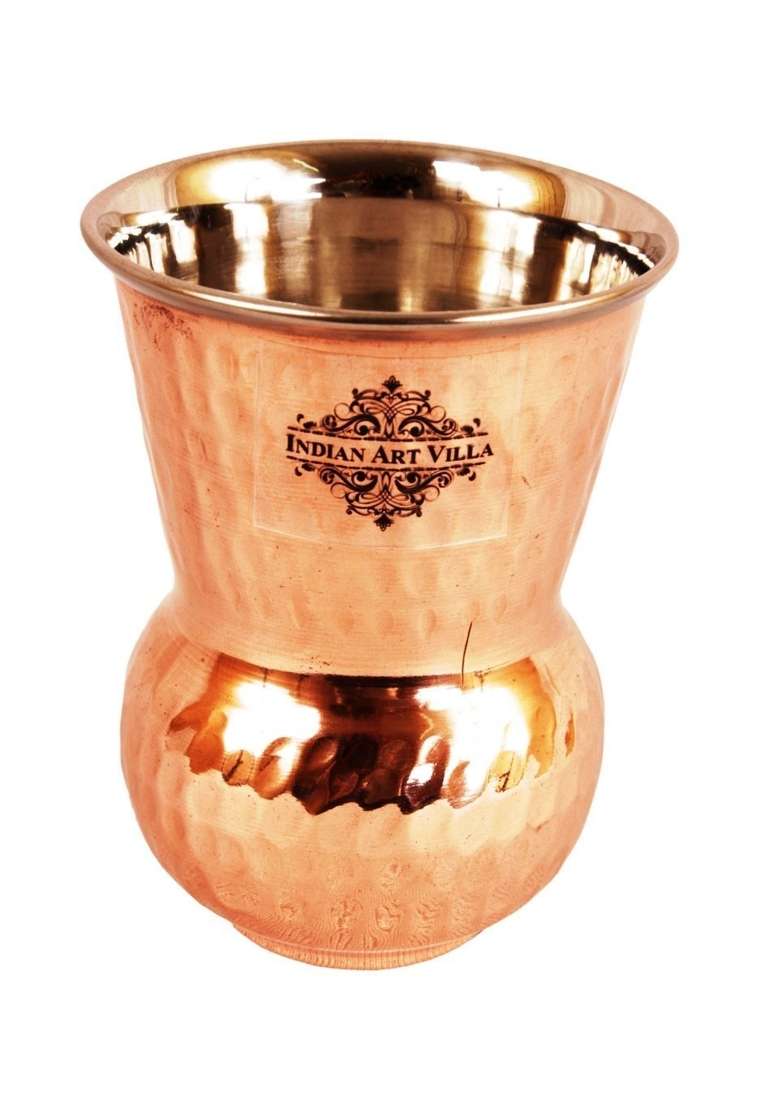 INDIAN ART VILLA Hammered Steel Copper Glass Tumbler | 400 ml | 13.5 fl oz - Indya