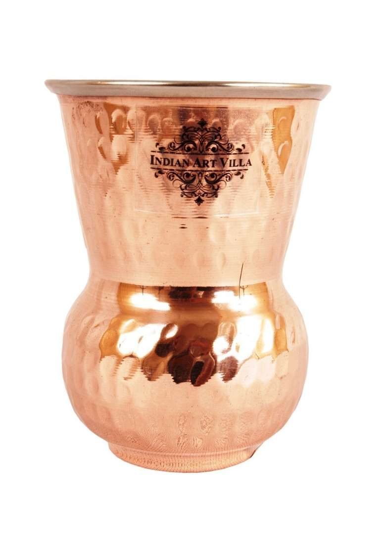 INDIAN ART VILLA Hammered Steel Copper Glass Tumbler | 400 ml | 13.5 fl oz - Indya