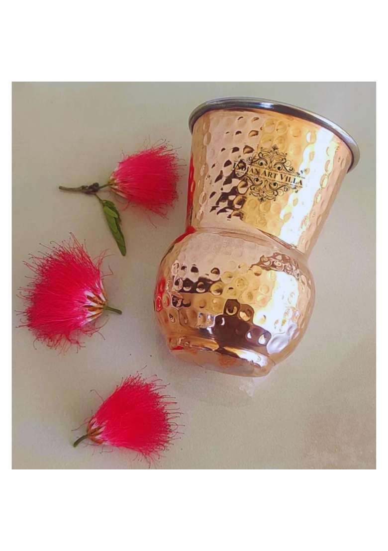 INDIAN ART VILLA Hammered Steel Copper Glass Tumbler | 400 ml | 13.5 fl oz | 6-Piece Set - Indya