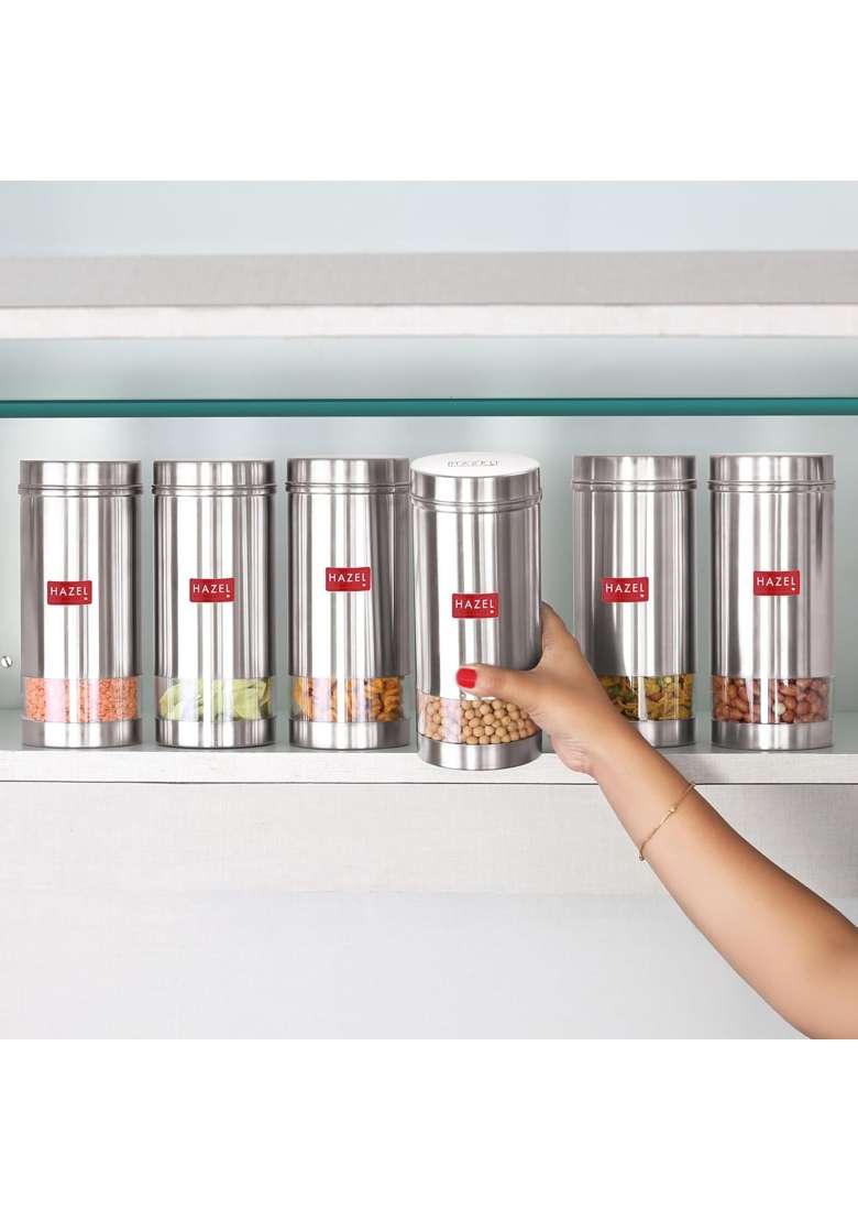 HAZEL Stainless Steel Kitchen Containers | 1 L | 1.1 Qt | 6-Piece Set - Indya