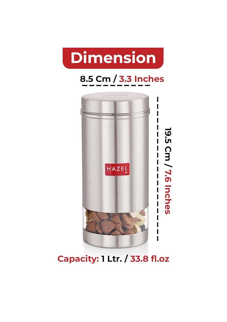 HAZEL Stainless Steel Kitchen Containers | 1 L | 1.1 Qt | 6-Piece Set - Indya