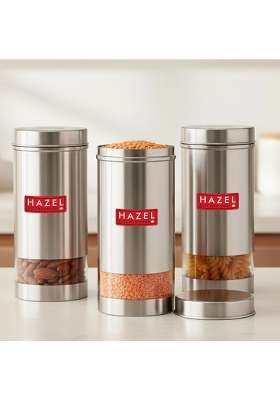 HAZEL Stainless Steel See Through Containers I Multipurpose Kitchen Storage I | 1000 ml | 33.8 fl oz | 3-Piece Set