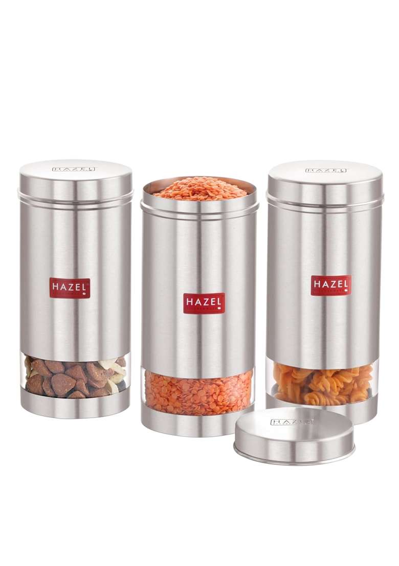 HAZEL Stainless Steel See Through Containers I Multipurpose Kitchen Storage I | 1000 ml | 33.8 fl oz | 3-Piece Set - Indya