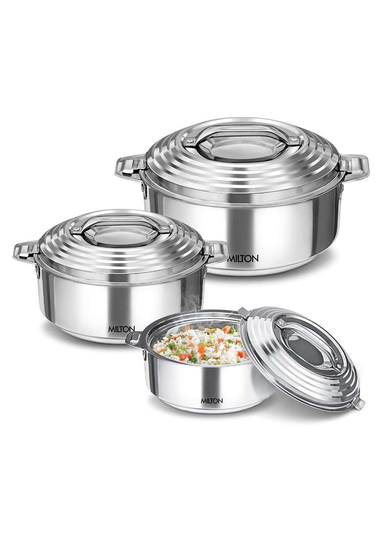MILTON Galaxia Insulated SS Casserole | 1.2 L | 1.3 Qt | 3-Piece Set | Food Safe - Indya