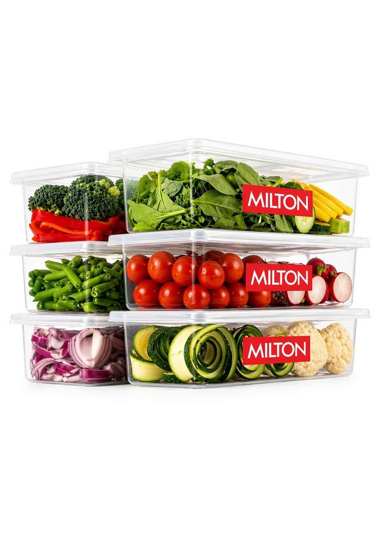 MILTON Cryo Fridge Storage Boxes Fridge Organizer Container with Waterproof Vinyl | 1500 ml | 50.7 fl oz | 6-Piece Set - Indya