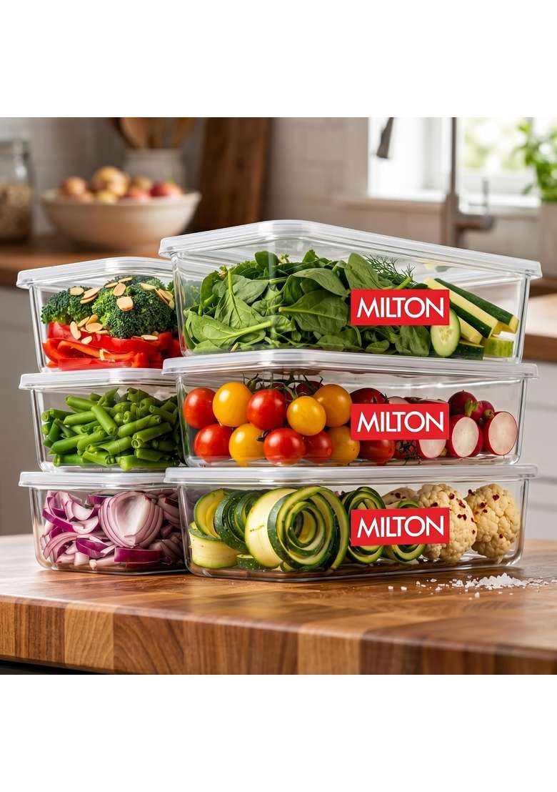 MILTON Cryo Fridge Storage Boxes Fridge Organizer Container with Waterproof Vinyl | 1500 ml | 50.7 fl oz | 6-Piece Set - Indya
