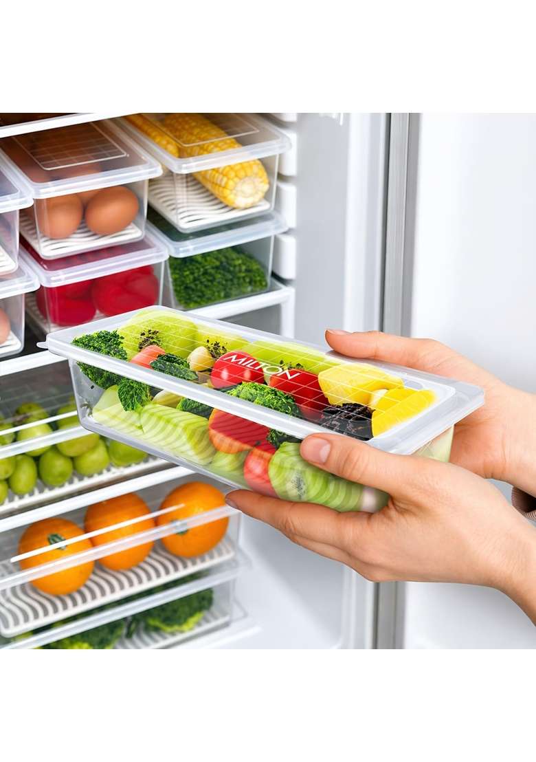 MILTON Cryo Fridge Storage Boxes Fridge Organizer Container with Waterproof Vinyl | 1500 ml | 50.7 fl oz | 6-Piece Set - Indya