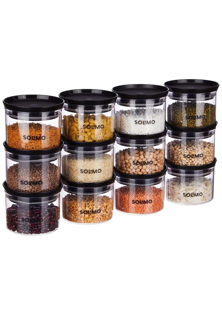 Solimo Amazon Brand Solimo Plastic Storage Jar and Container Set I Air Tight and BPA | 500 ml | 16.9 fl oz - Indya
