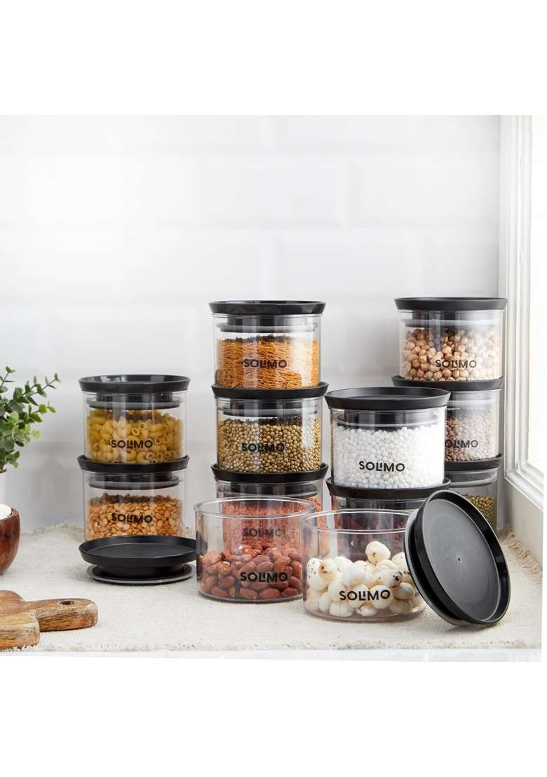 Solimo Amazon Brand Solimo Plastic Storage Jar and Container Set I Air Tight and BPA | 500 ml | 16.9 fl oz - Indya