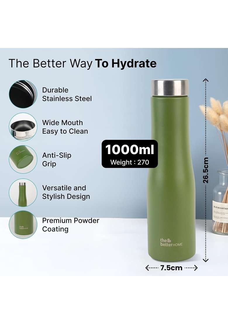 The Better Home Splash Stainless Steel Water Bottle | 1 L | 1.1 Qt | Pack of 5 | Leak Proof | Rust Resistant - Indya