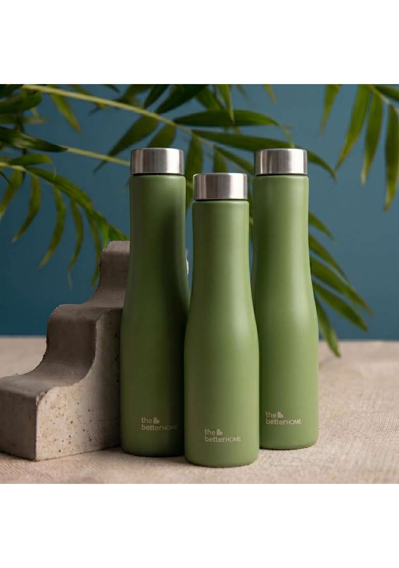 The Better Home Splash Stainless Steel Water Bottle | 1 L | 1.1 Qt | Pack of 3 | BPA Free | Non-Toxic | Leak Proof | Rust Resistant - Indya