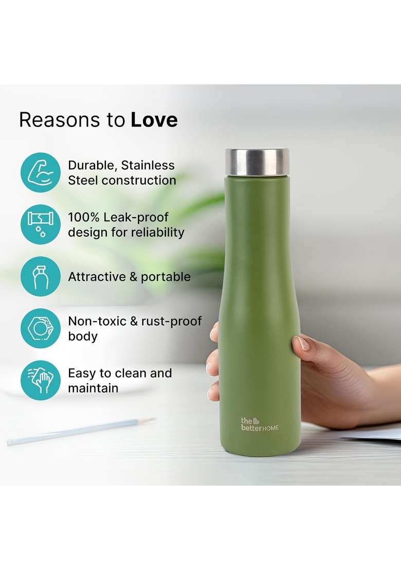The Better Home Splash Stainless Steel Water Bottle | 1 L | 1.1 Qt | Pack of 3 | BPA Free | Non-Toxic | Leak Proof | Rust Resistant - Indya