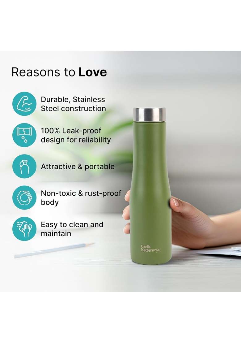 The Better Home Splash Stainless Steel Water Bottle | 1 L | 1.1 Qt | Pack of 2 | Leak Proof | Rust Resistant - Indya
