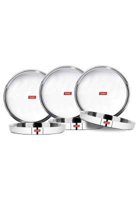Sumeet 22 Gauge Stainless Steel Traditional Dinner Plates | 2.5 L | 2.6 Qt | 6-Piece Set | Dishwasher Safe