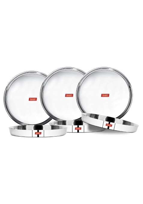 Sumeet 22 Gauge Stainless Steel Traditional Dinner Plates | 2.5 L | 2.6 Qt | 6-Piece Set | Dishwasher Safe
