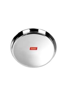 Sumeet 22 Gauge Stainless Steel Traditional Dinner Plate Thali | 2.5 L | 2.6 Qt | 30.7 cm | 12.1 Inch