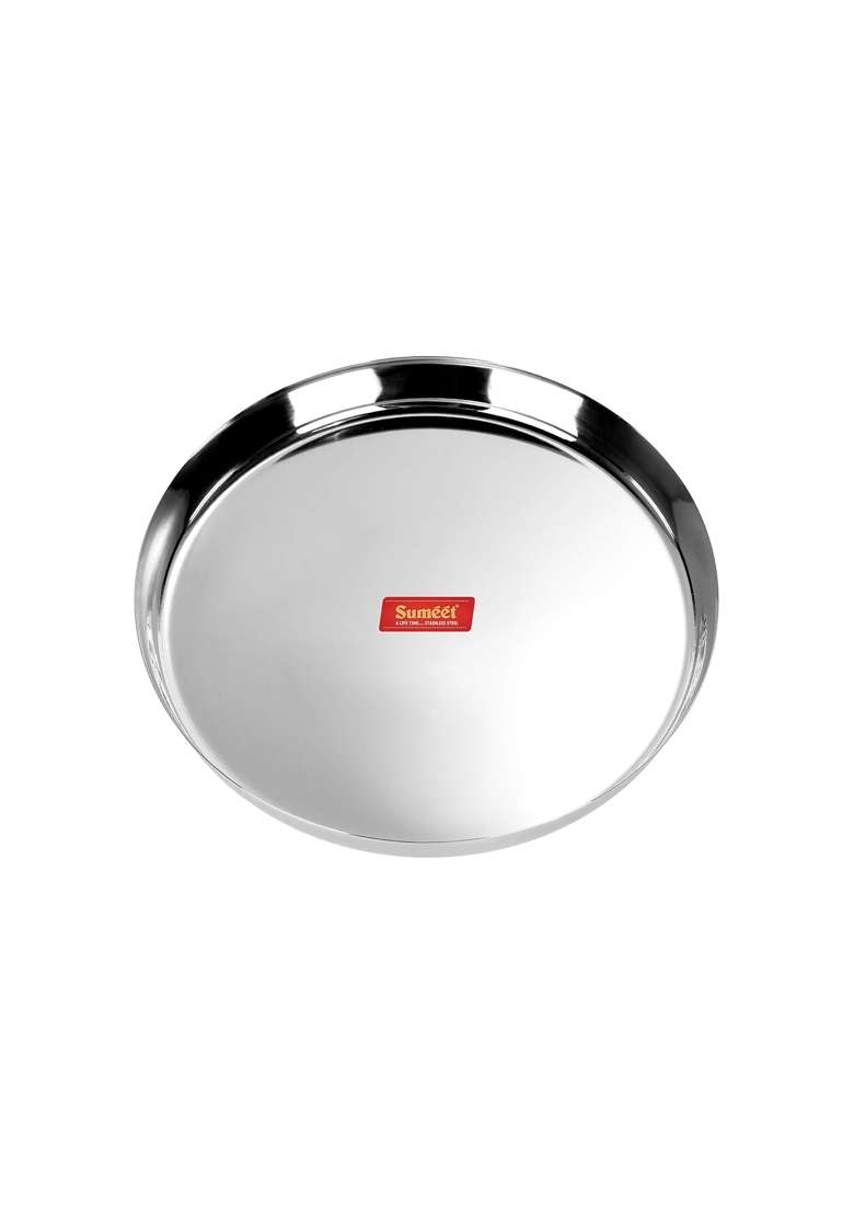 Sumeet 22 Gauge Stainless Steel Traditional Dinner Plate Thali | 2.5 L | 2.6 Qt | 30.7 cm | 12.1 Inch - Indya