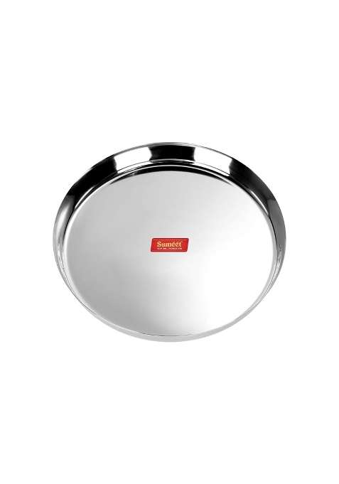 Sumeet 22 Gauge Stainless Steel Traditional Dinner Plate Thali | 2.5 L | 2.6 Qt | 30.7 cm | 12.1 Inch