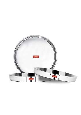 Sumeet 22 Gauge Stainless Steel Traditional Dinner Plate Thali | 1.5 L | 1.6 Qt | 25.8 cm | 10.2 Inch | Pack of 3