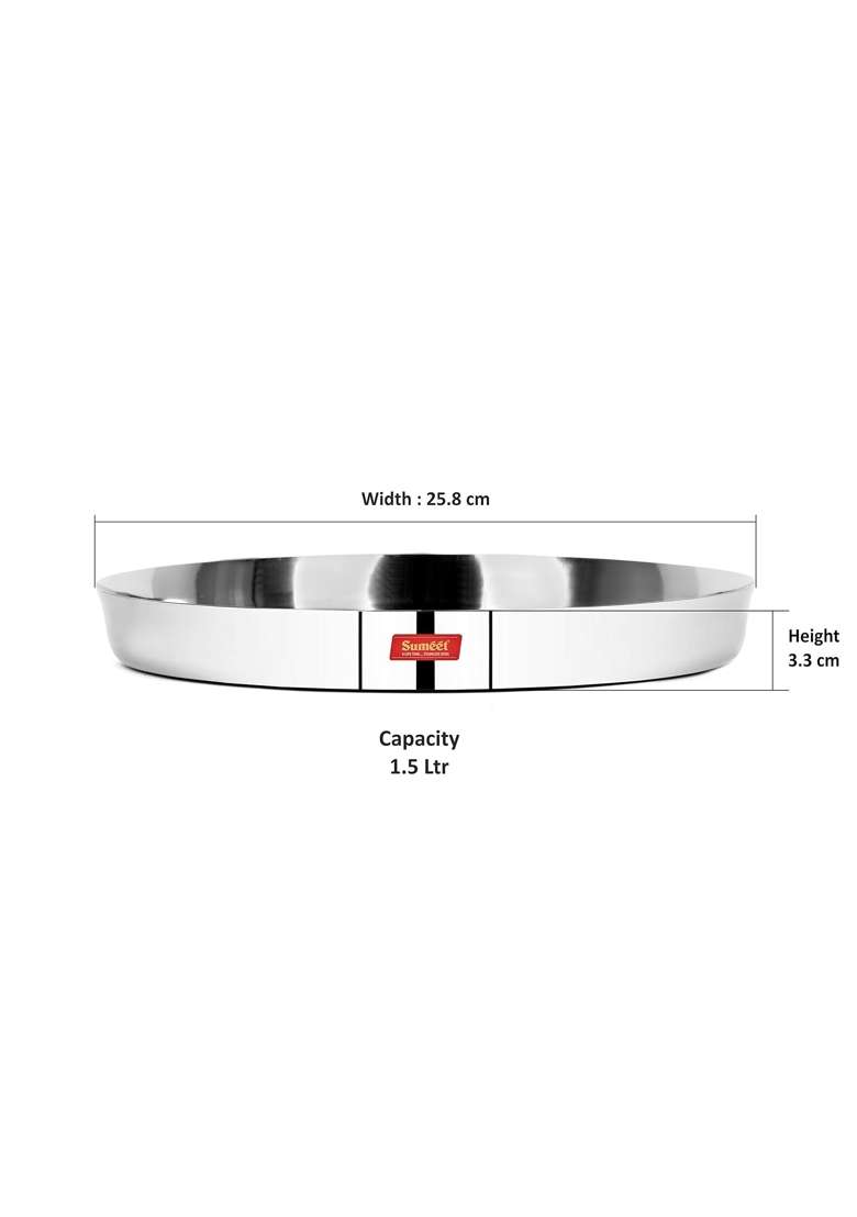 Sumeet 22 Gauge Stainless Steel Traditional Dinner Plate Thali | 1.5 L | 1.6 Qt | 25.8 cm | 10.2 Inch | Pack of 3 - Indya