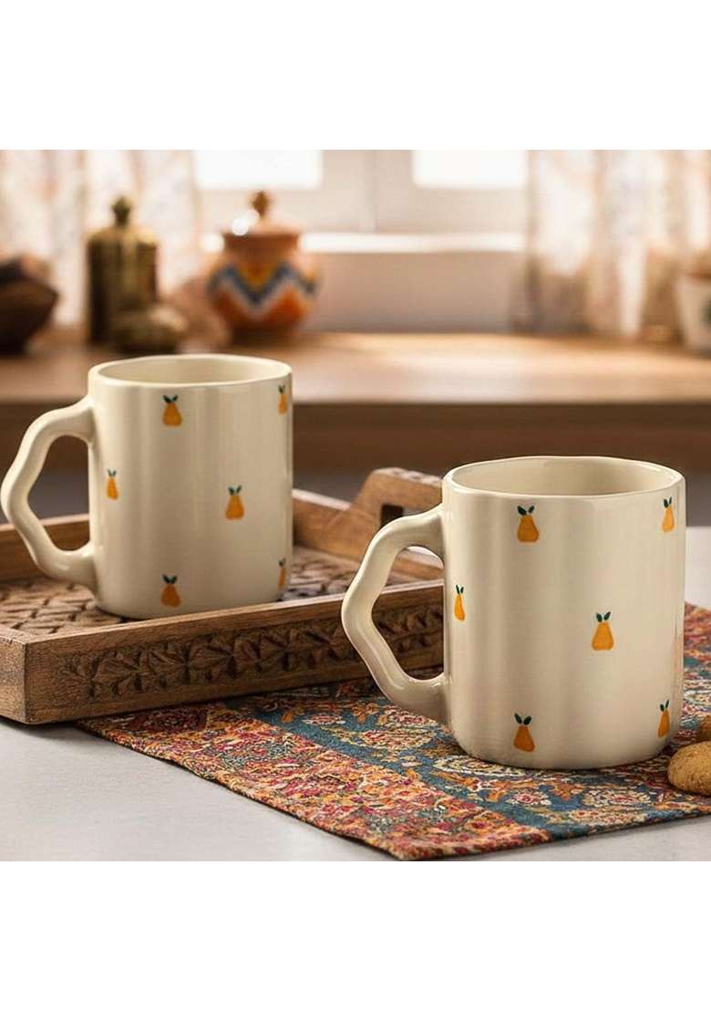 The Earth Store Cream Pear Coffee Mug | 300 ml | 10.1 fl oz | 2-Piece Set | Dishwasher Safe | Microwave Safe - Indya