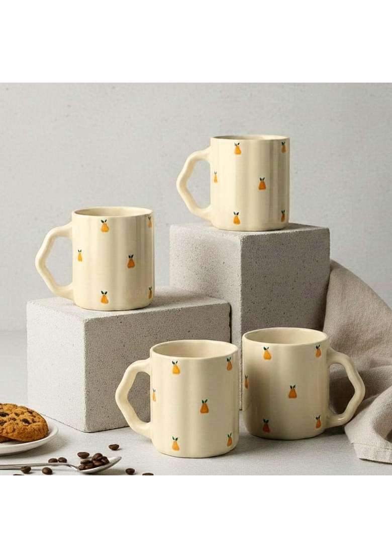 The Earth Store Cream Pear Coffee Mug | 300 ml | 10.1 fl oz | 4-Piece Set | Dishwasher Safe | Microwave Safe - Indya