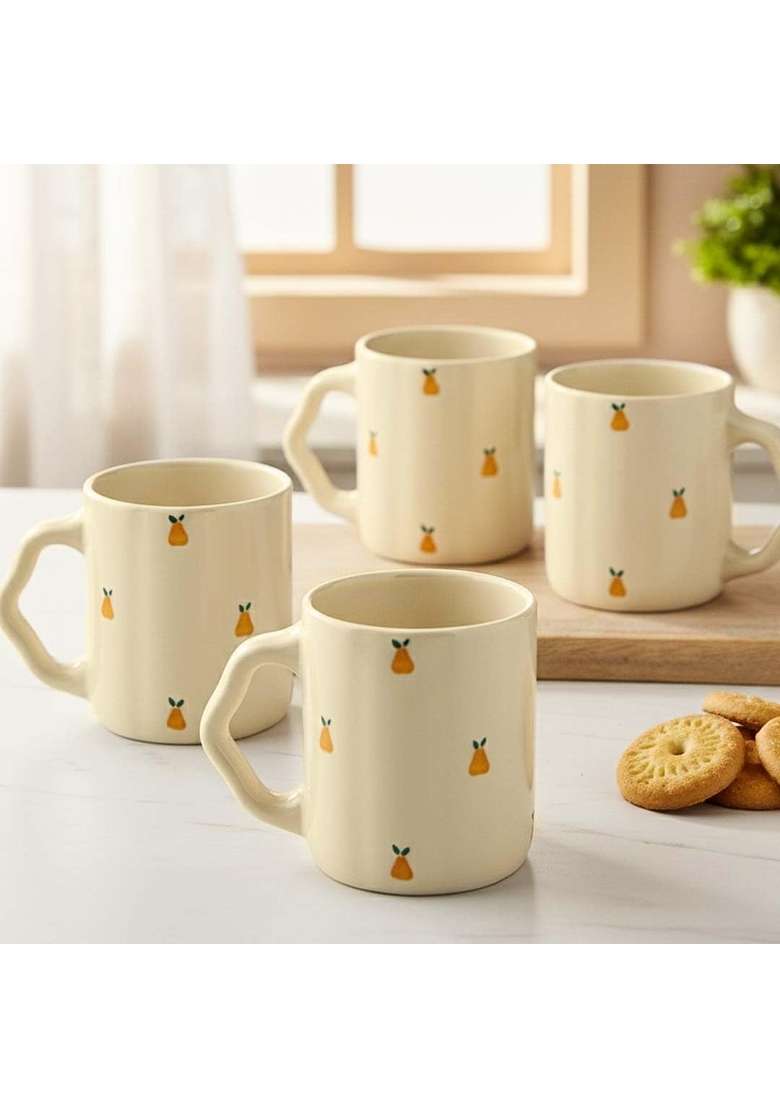 The Earth Store Cream Pear Coffee Mug | 300 ml | 10.1 fl oz | 4-Piece Set | Dishwasher Safe | Microwave Safe - Indya