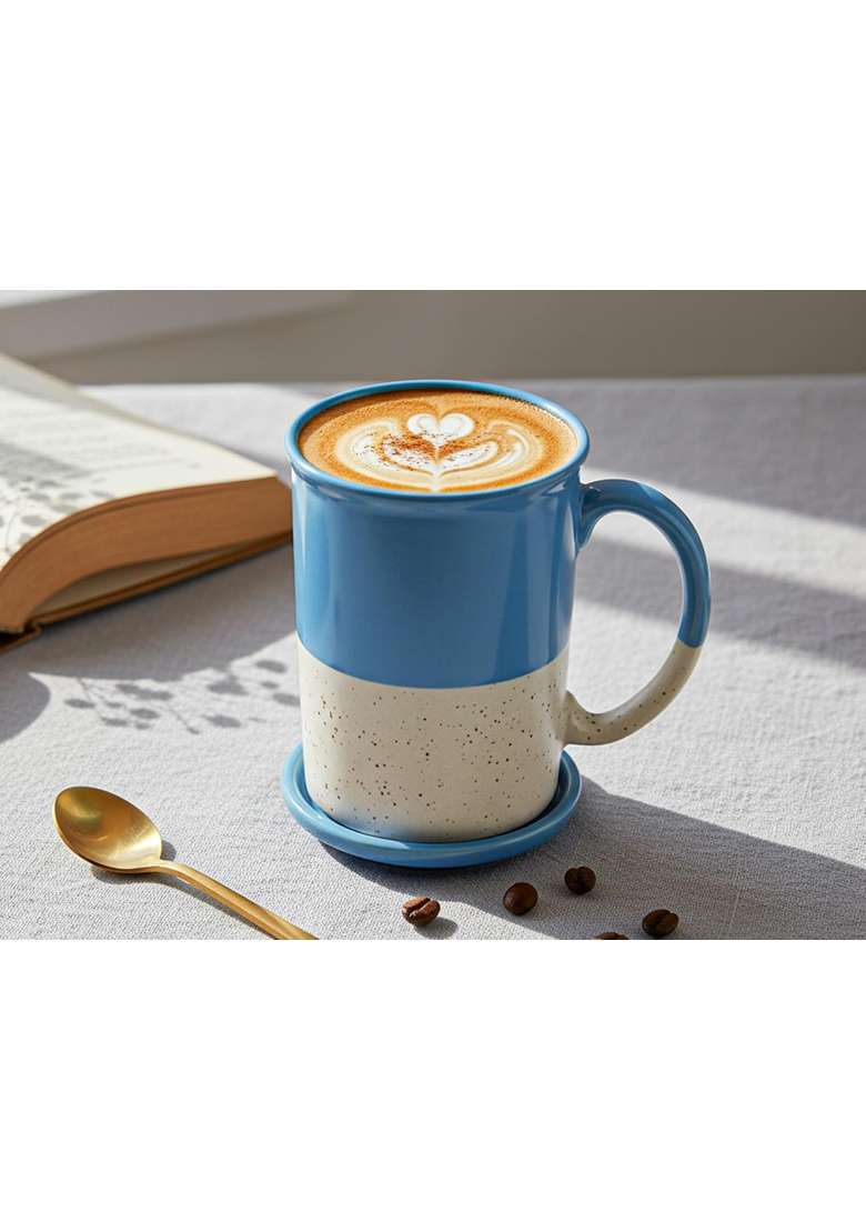 Bodhi House Ceramic Tea Mug with Coaster | 300 ml | 10.1 fl oz - Indya
