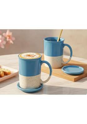 Bodhi House Ceramic Tea Mug with Coaster | 300 ml | 10.1 fl oz | 2-Piece Set