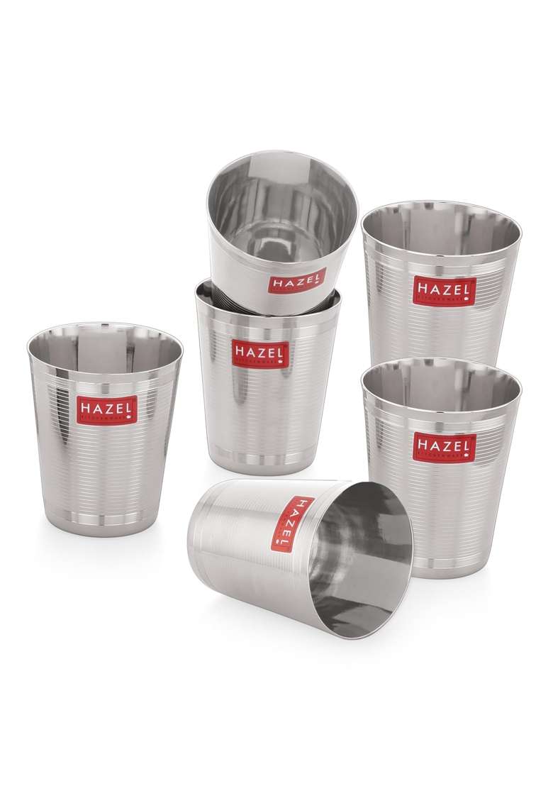 HAZEL Stainless Steel Glass for Water | 350 ml | 11.8 fl oz | 6-Piece Set | Rust Resistant - Indya