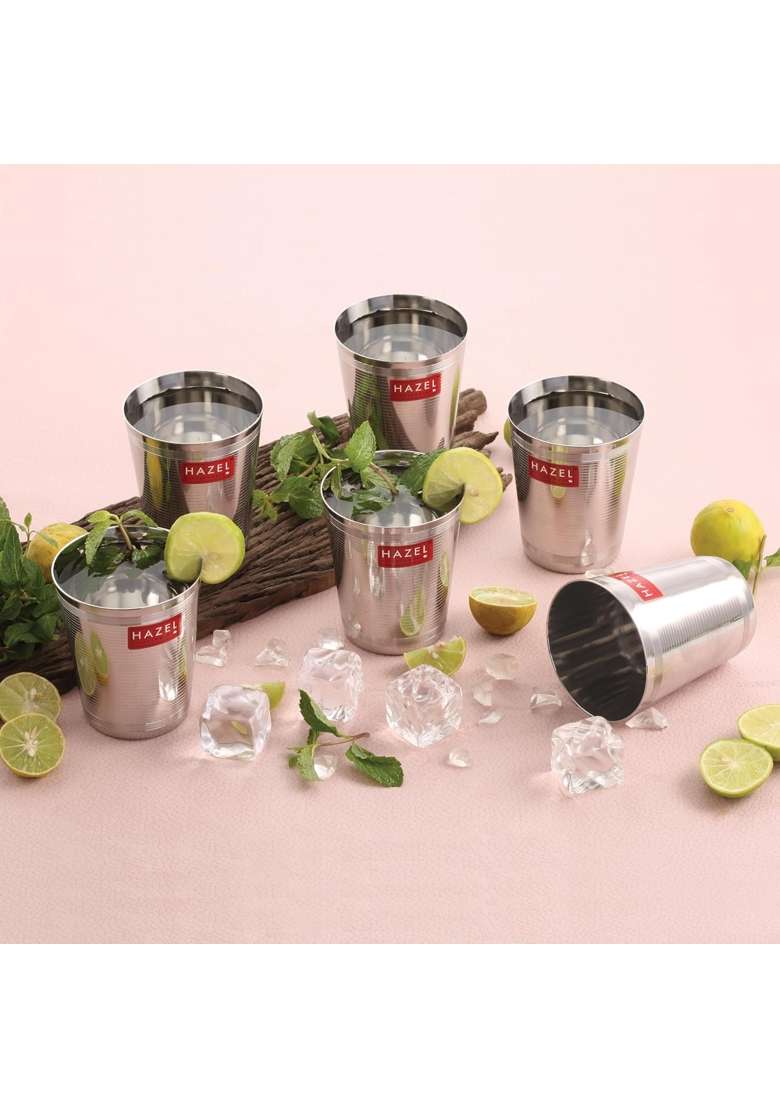 HAZEL Stainless Steel Glass for Water | 350 ml | 11.8 fl oz | 6-Piece Set | Rust Resistant - Indya
