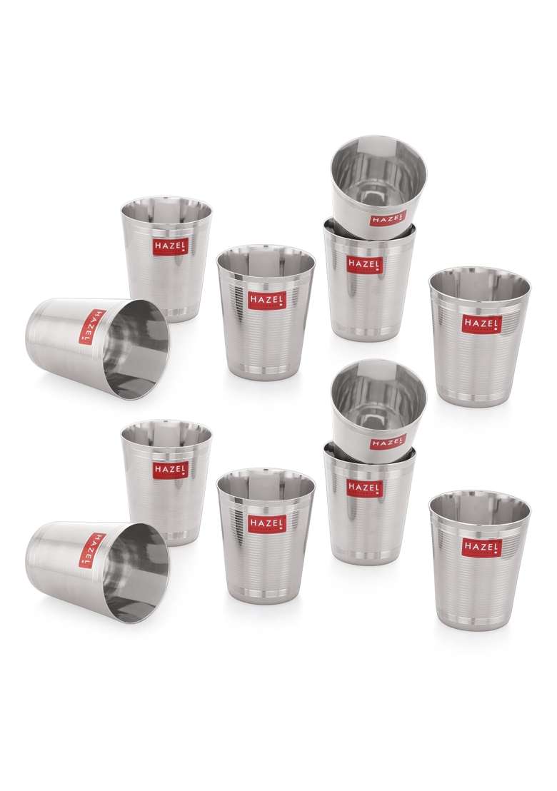 HAZEL Stainless Steel Glass for Water and Juice | 350 ml | 11.8 fl oz | 12-Piece Set - Indya