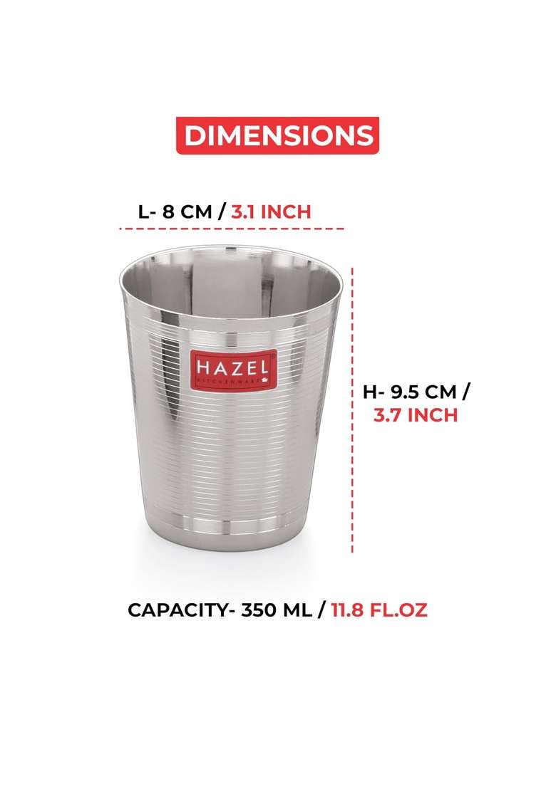 HAZEL Stainless Steel Glass for Water and Juice | 350 ml | 11.8 fl oz | 12-Piece Set - Indya