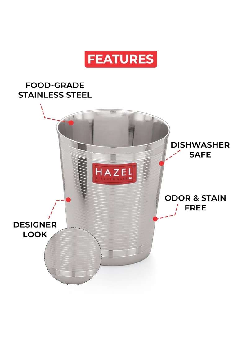 HAZEL Stainless Steel Glass for Water and Juice | 350 ml | 11.8 fl oz | 12-Piece Set - Indya
