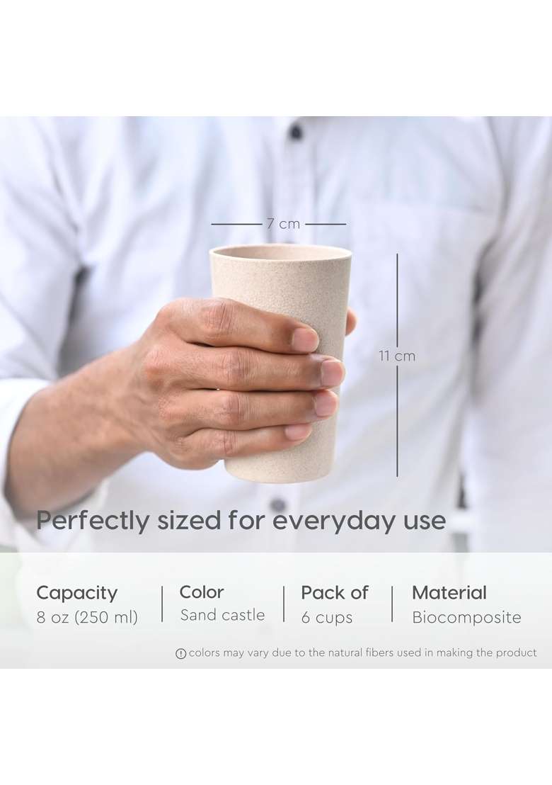 Eha Earth-Friendly Unbreakable Drinking Glass for Water and Juice Each Tumblers | 250 ml | 8.5 fl oz | 6-Piece Set | Microwave Safe - Indya