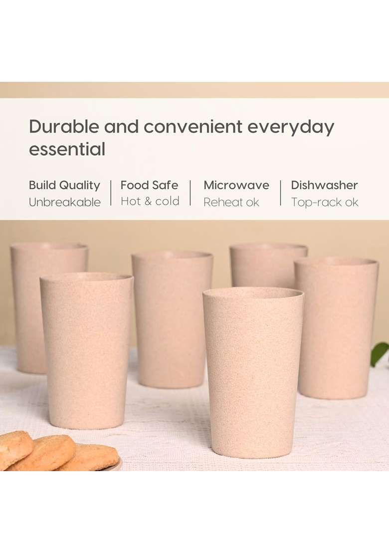 Eha Earth-Friendly Unbreakable Drinking Glass for Water and Juice Each Tumblers | 250 ml | 8.5 fl oz | 6-Piece Set | Microwave Safe - Indya