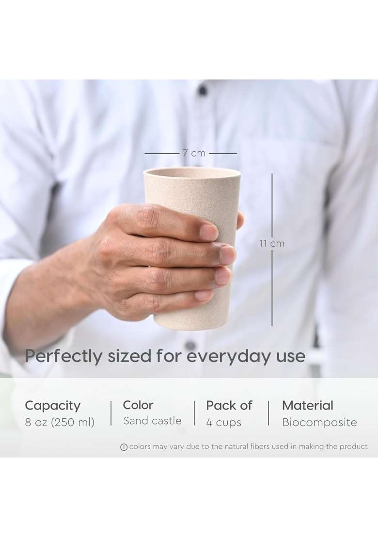 Eha Earth-Friendly Unbreakable Drinking Glass for Water and Juice | 250 ml | 8.5 fl oz | 4-Piece Set | Microwave Safe - Indya