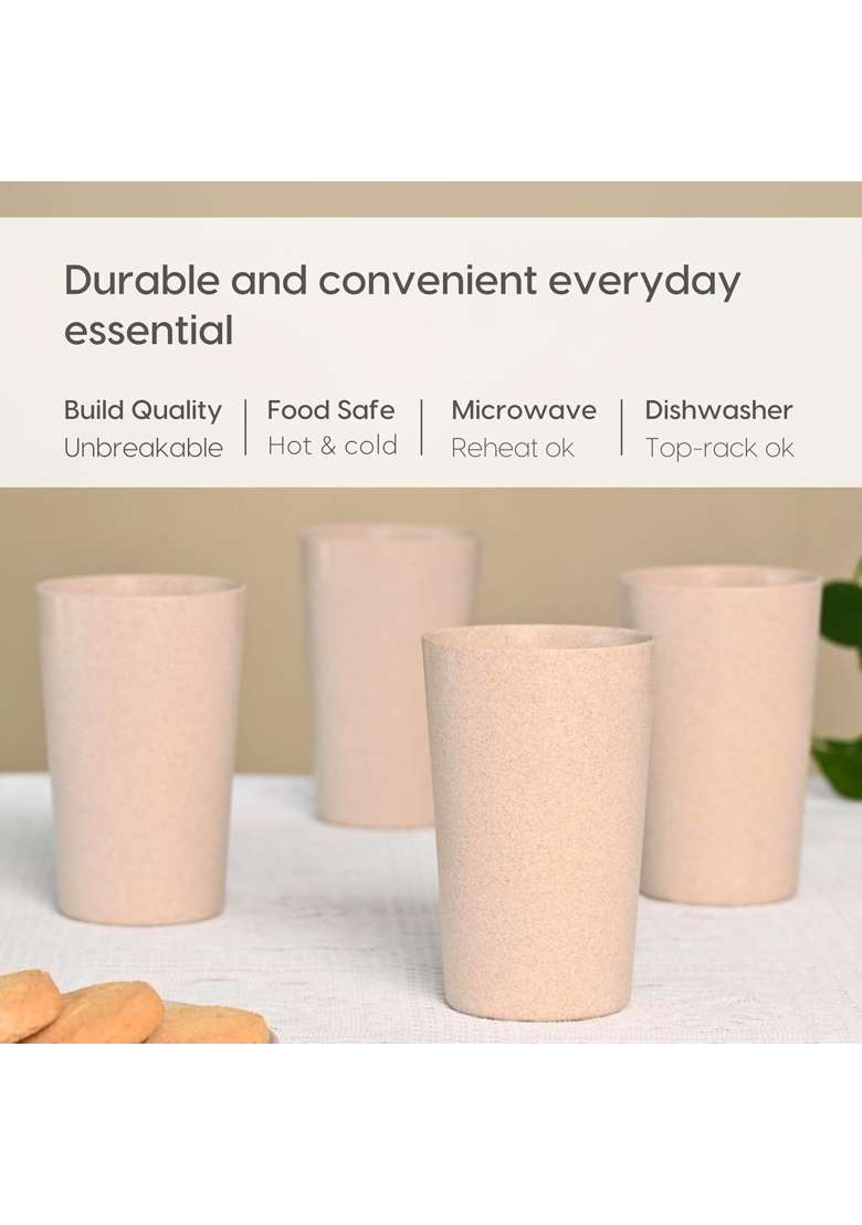 Eha Earth-Friendly Unbreakable Drinking Glass for Water and Juice | 250 ml | 8.5 fl oz | 4-Piece Set | Microwave Safe - Indya
